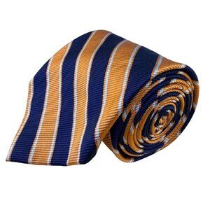 Paul Fredrick Mens Navy & Gold 100% Italian Silk Striped Hand-Tailored Tie